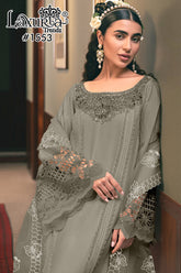 Laxuria Trendz | D.No.-1553 B | Embroidered Satin Tunic with Bell Sleeves & Organza Dupatta